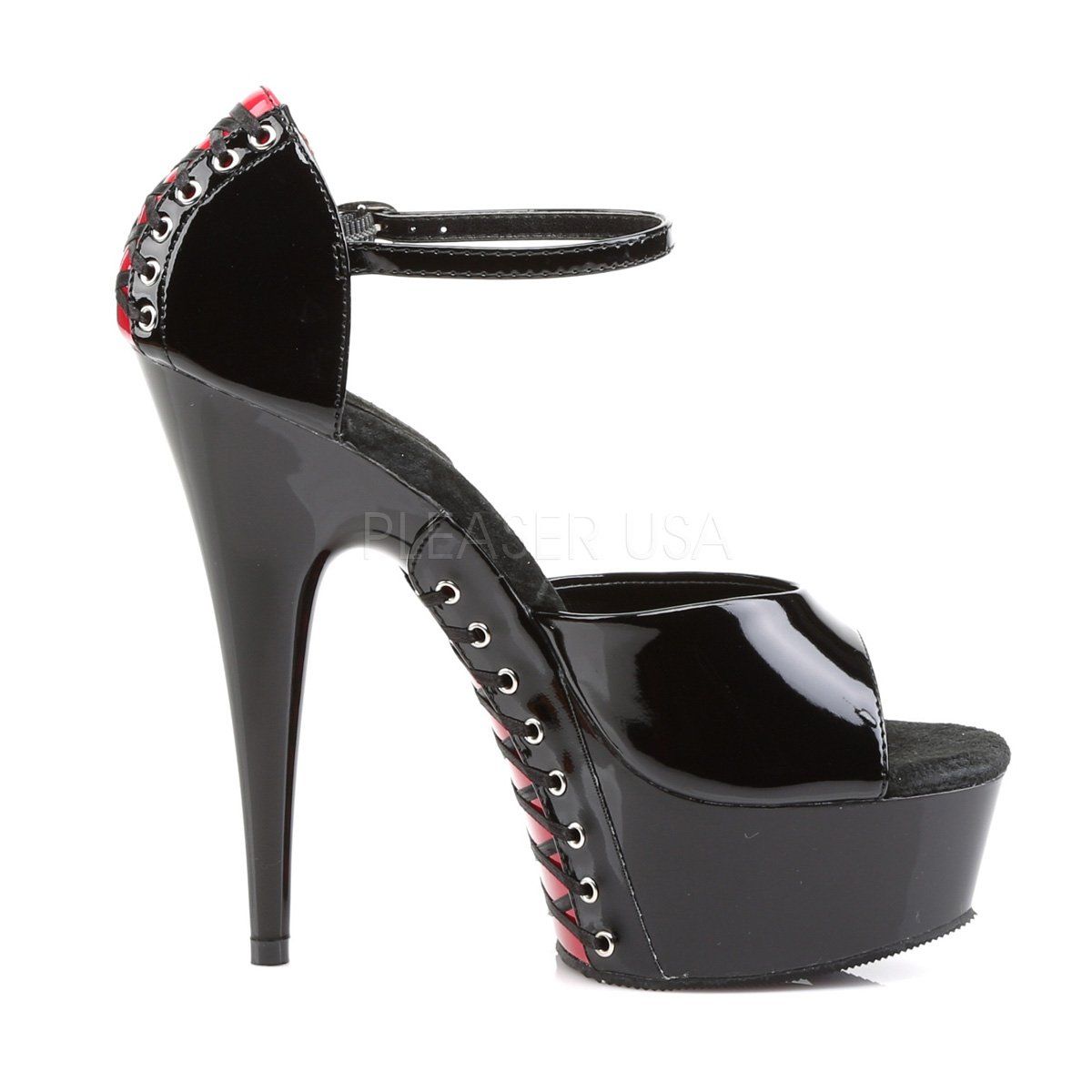DELIGHT-660FH Black-Red Patent/Black Platform Sandal Pleaser