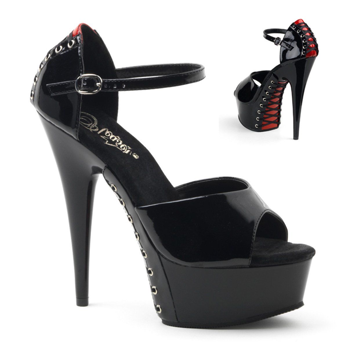 DELIGHT-660FH Black-Red Patent/Black Platform Sandal Pleaser