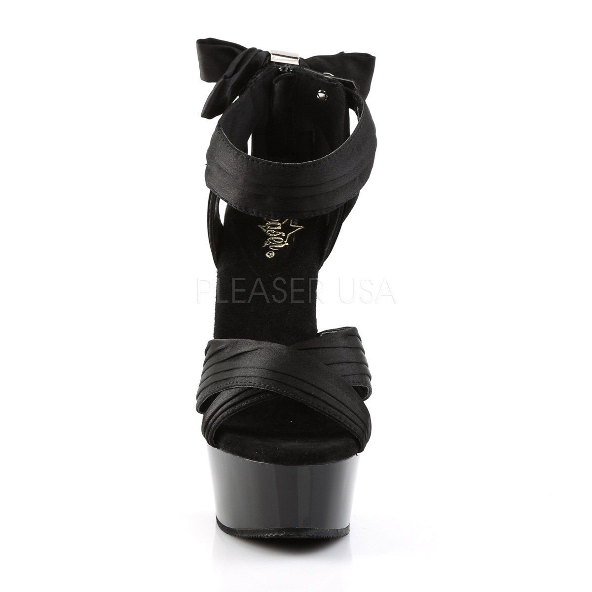 DELIGHT-668 Black Satin/Black Platform Sandal Pleaser