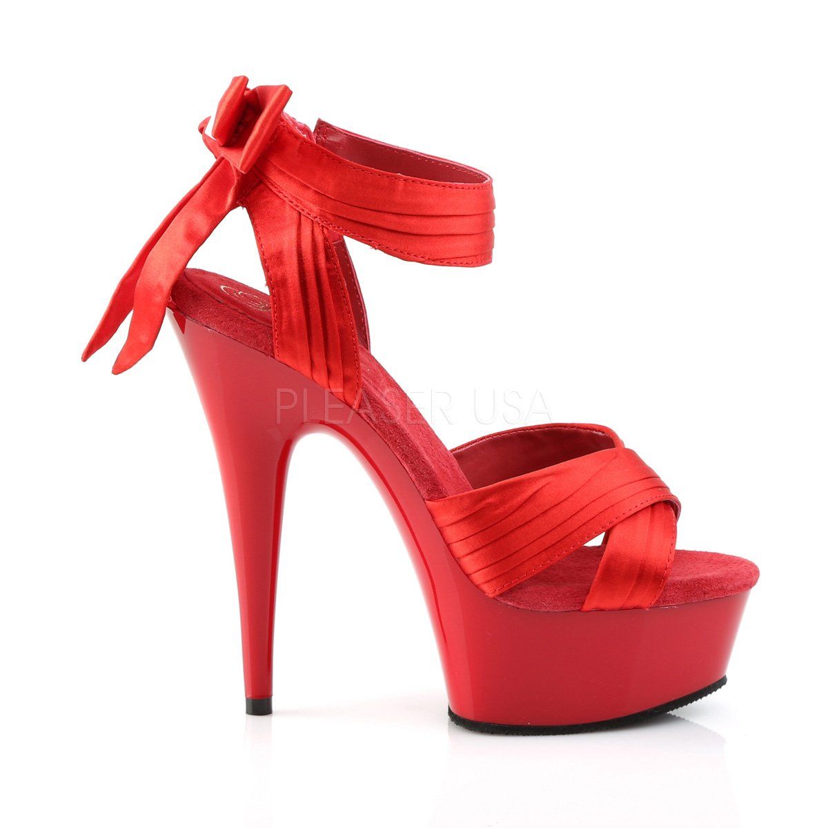DELIGHT-668 Red Satin/Red Platform Sandal Pleaser