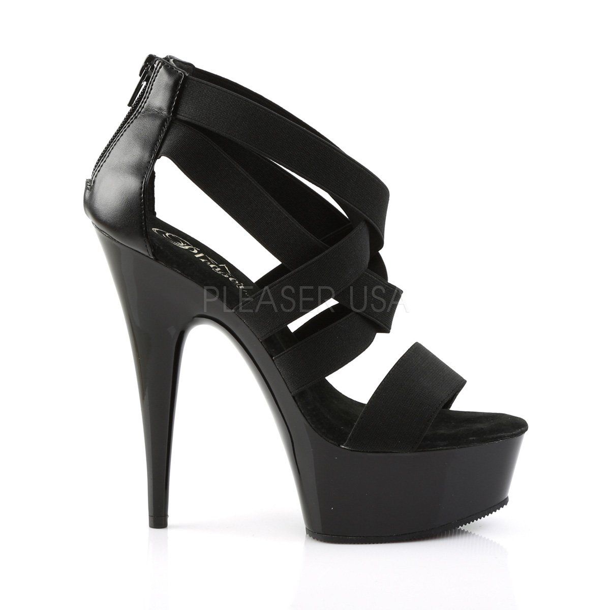 DELIGHT-669 Black Elasticated Band/Black Platform Sandal Pleaser