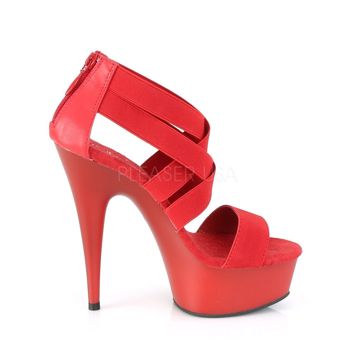 DELIGHT-669 Red Elastic Band-Faux Leather/Red Matte Platform Sandal Pleaser