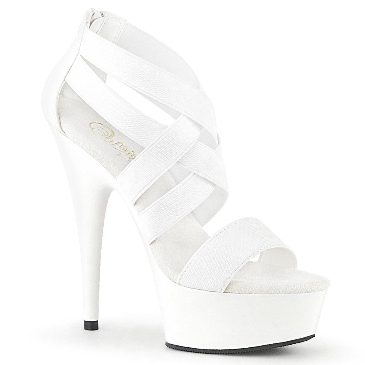 DELIGHT-669 White Elastic Band-Faux Leather/White Platform Sandal Pleaser