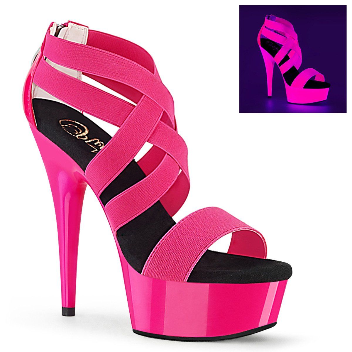 DELIGHT-669UV Neon Hot Pink Elastic Band-Patent/Neon HotP Platform Sandal Pleaser