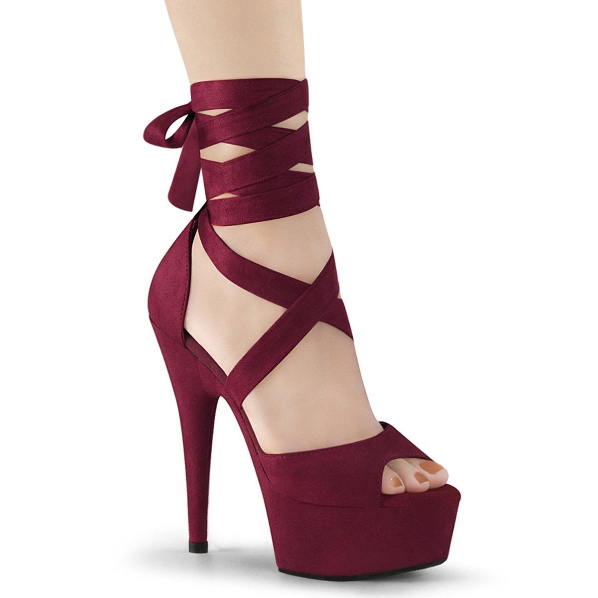 DELIGHT-679 Burgundy Faux Suede/Burgundy Matte Platform Sandal Pleaser
