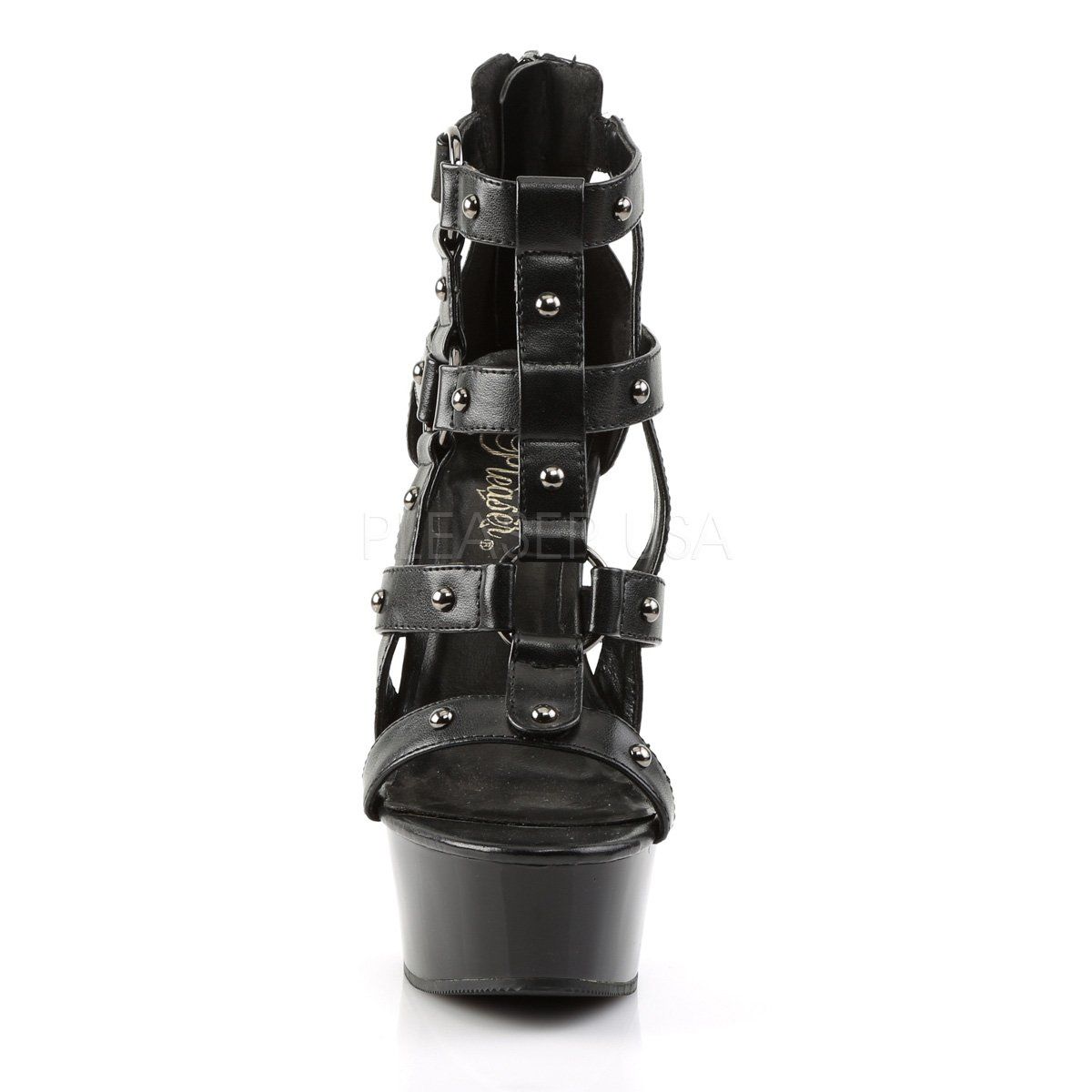 DELIGHT-682 Black Faux Leather/Black Platform Sandal Pleaser
