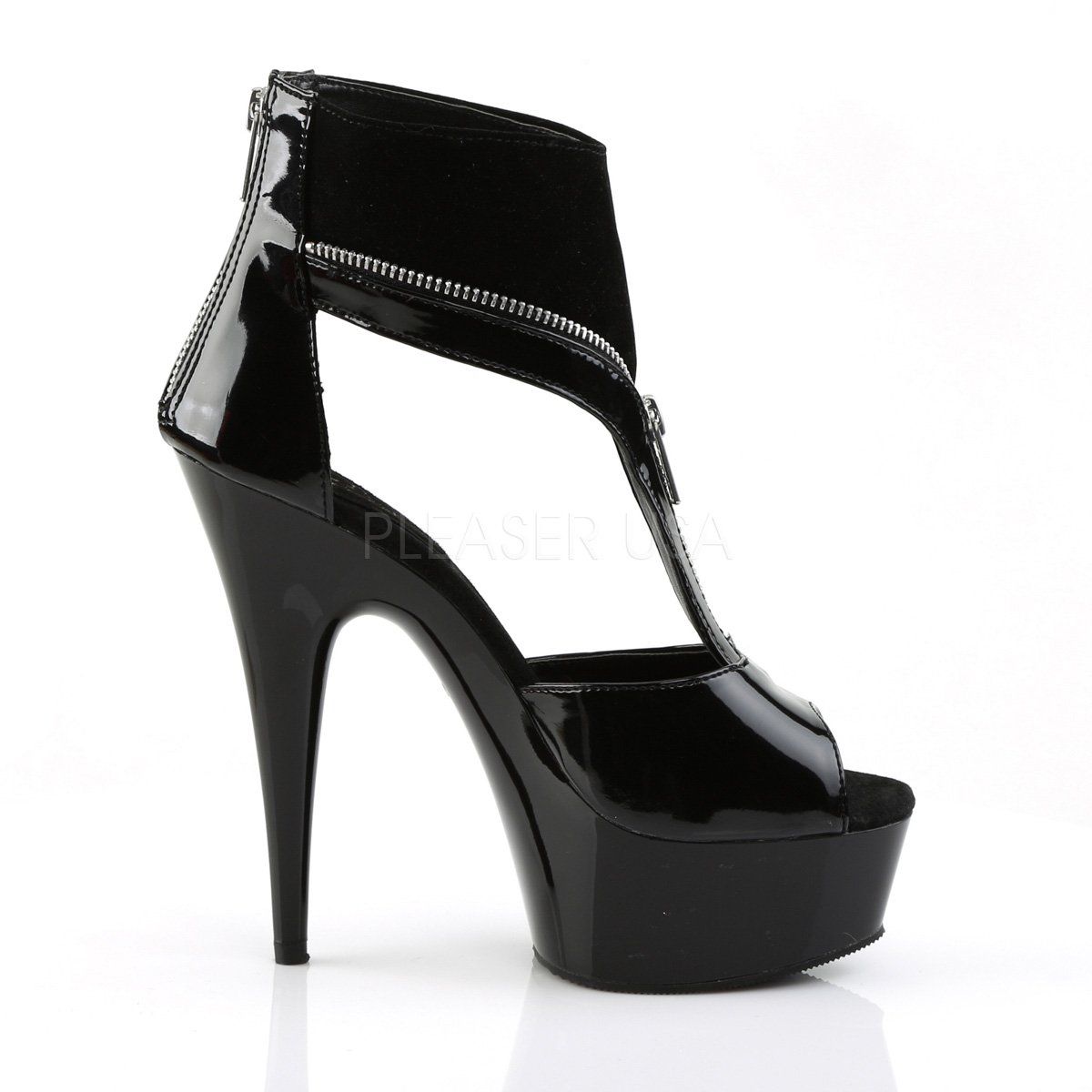 DELIGHT-690 Black Patent-Lamy/Black Platform Sandal Pleaser