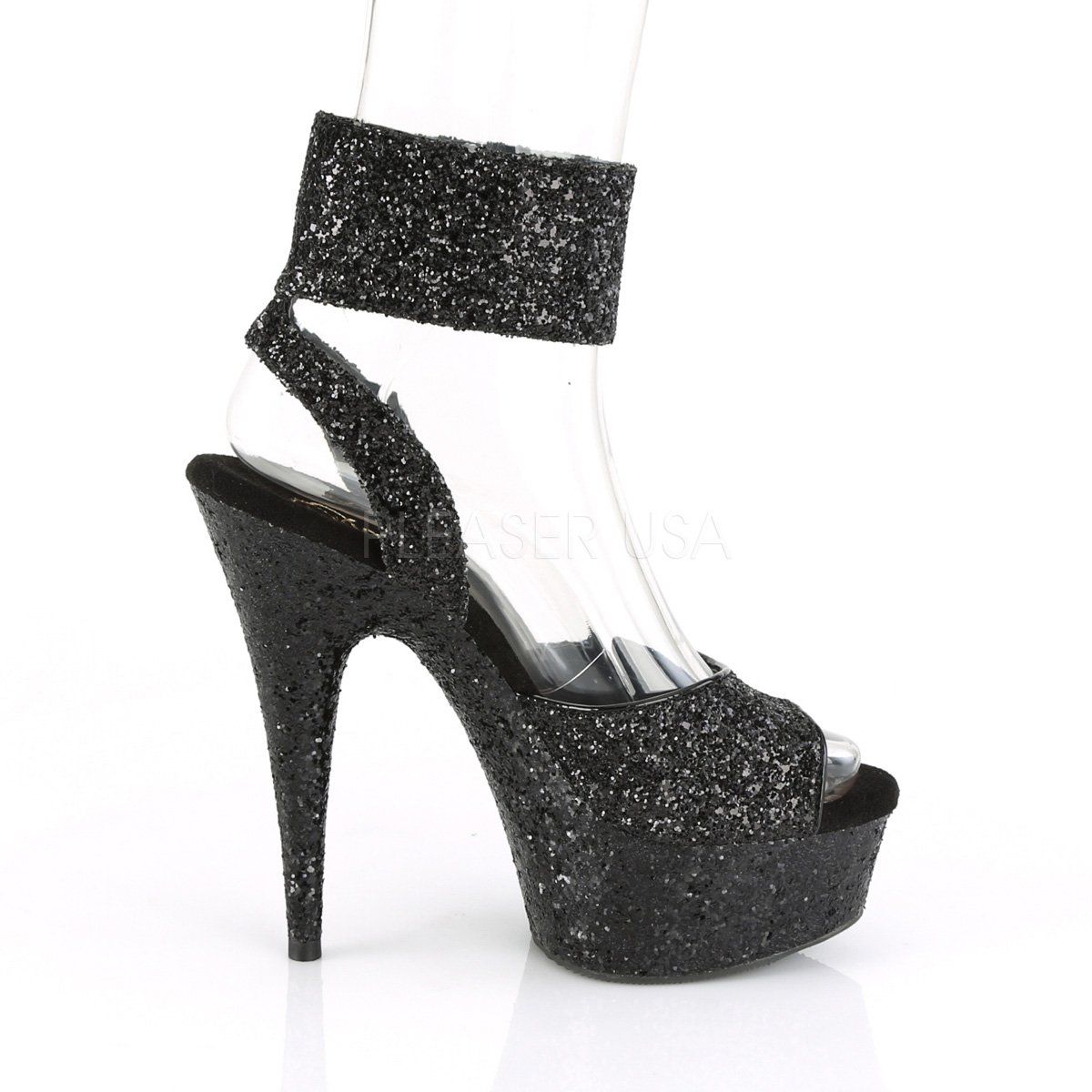 DELIGHT-691LG Black Glitter/Black Glitter Platform Sandal Pleaser