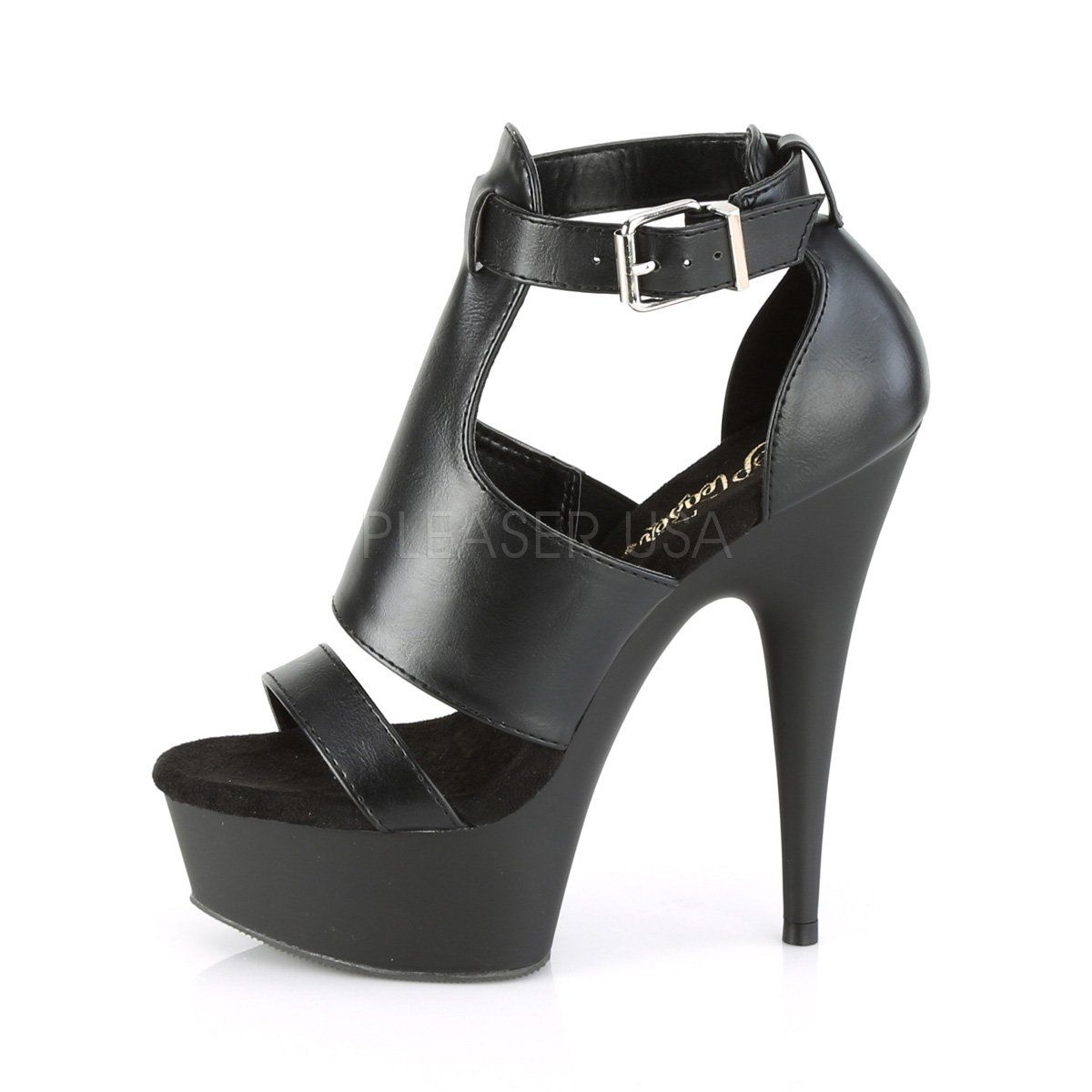DELIGHT-692 Black Faux Leather Platform Sandal Pleaser