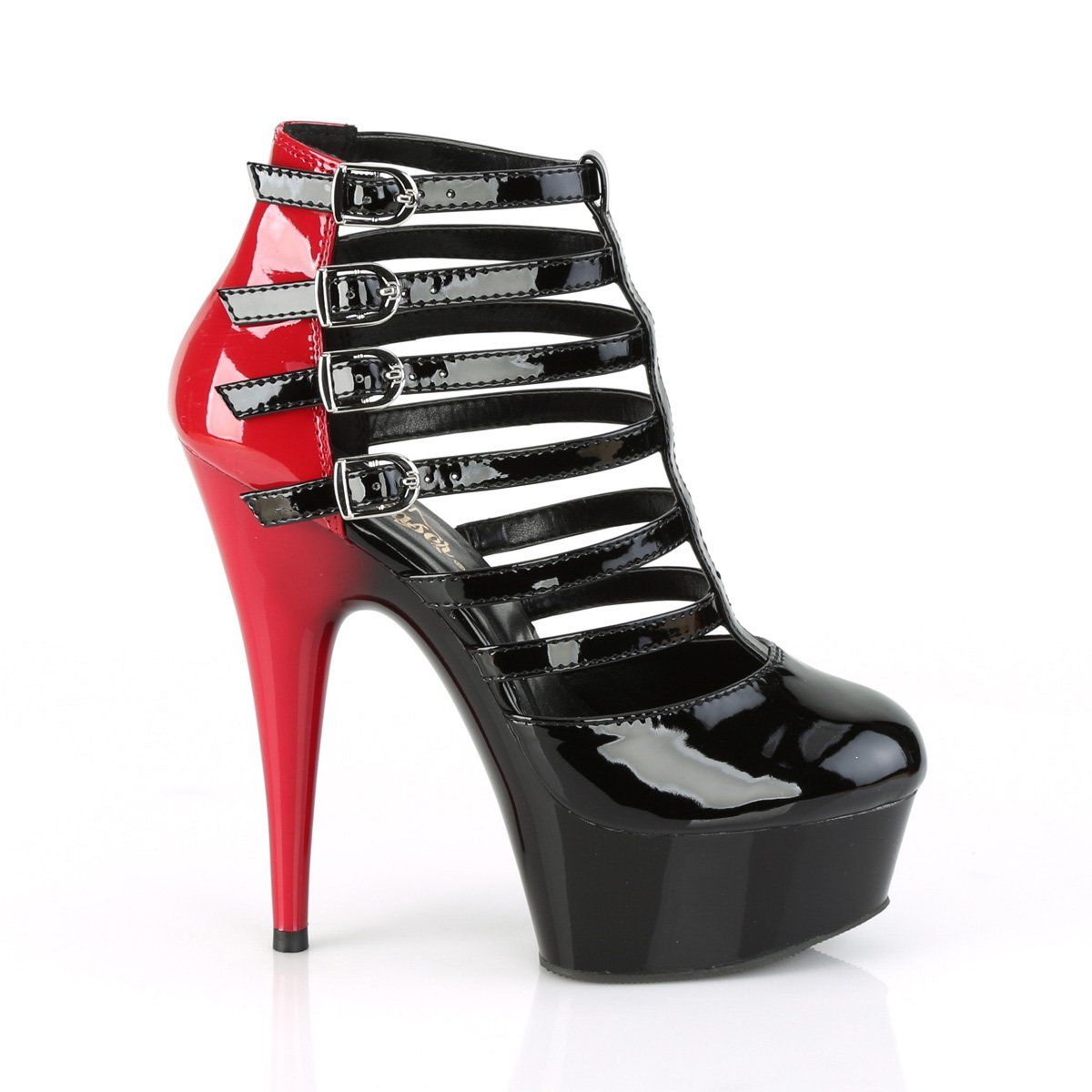 DELIGHT-695 Black-Red Patent/Black Boot Pleaser