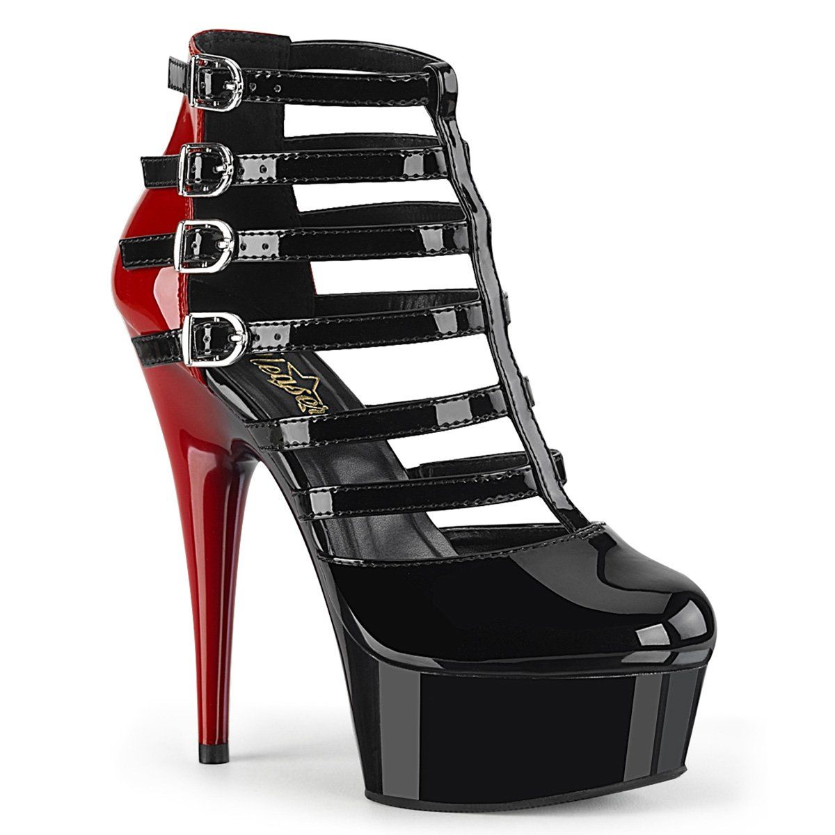 DELIGHT-695 Black-Red Patent/Black Boot Pleaser