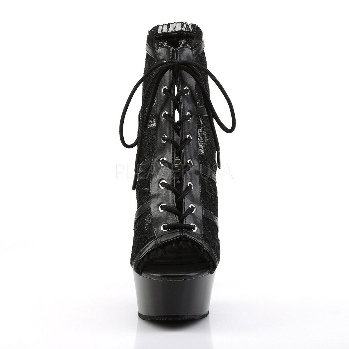 DELIGHT-696LC Black Mesh-Lace/Black Boot Pleaser
