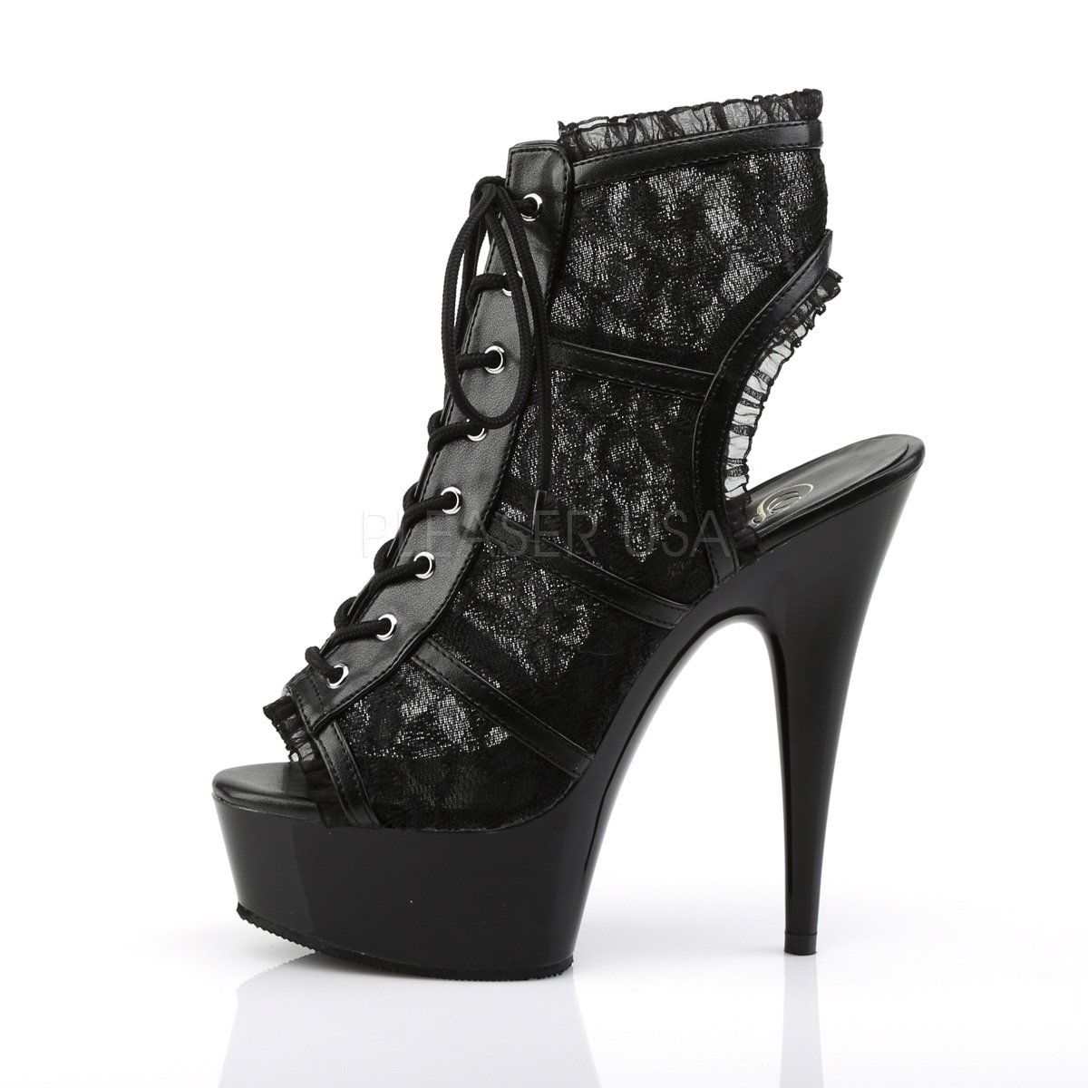 DELIGHT-696LC Black Mesh-Lace/Black Boot Pleaser
