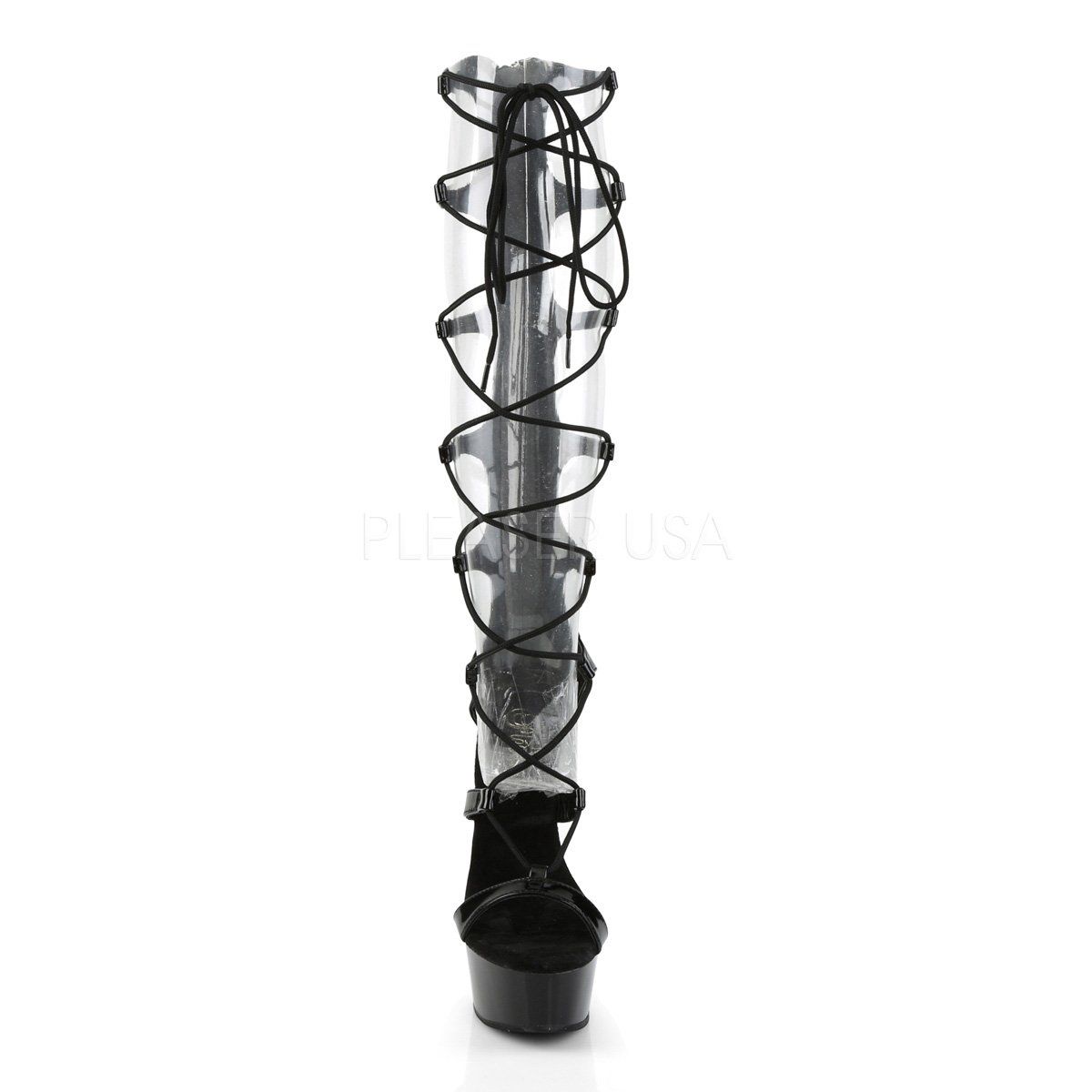 DELIGHT-698 Black Patent Platform Sandal Pleaser
