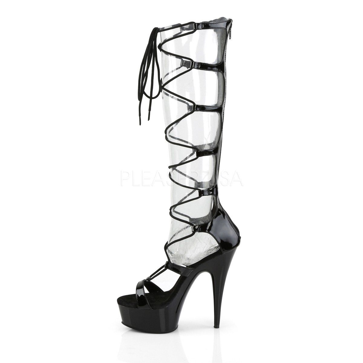 DELIGHT-698 Black Patent Platform Sandal Pleaser