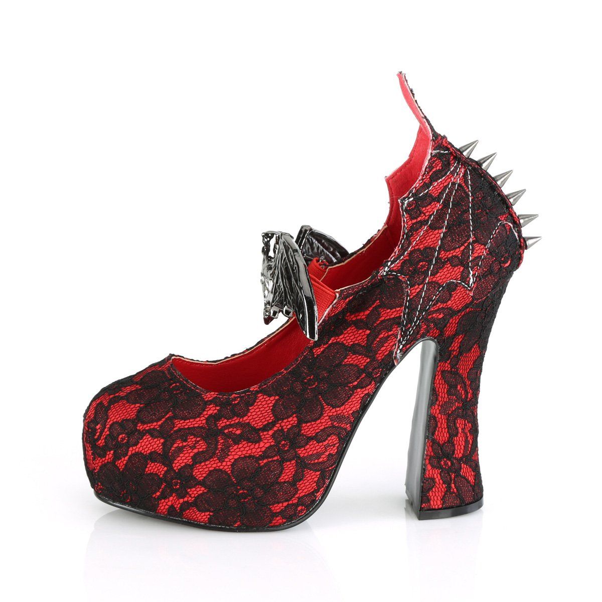 DEMON-18 Red Satin-Black Lace Mary Janes Demonia