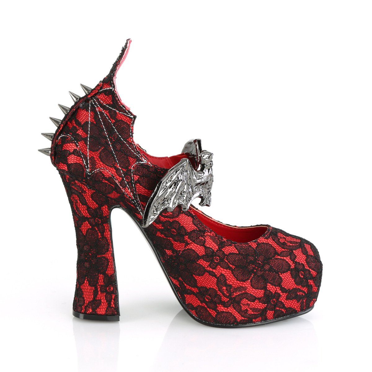 DEMON-18 Red Satin-Black Lace Mary Janes Demonia