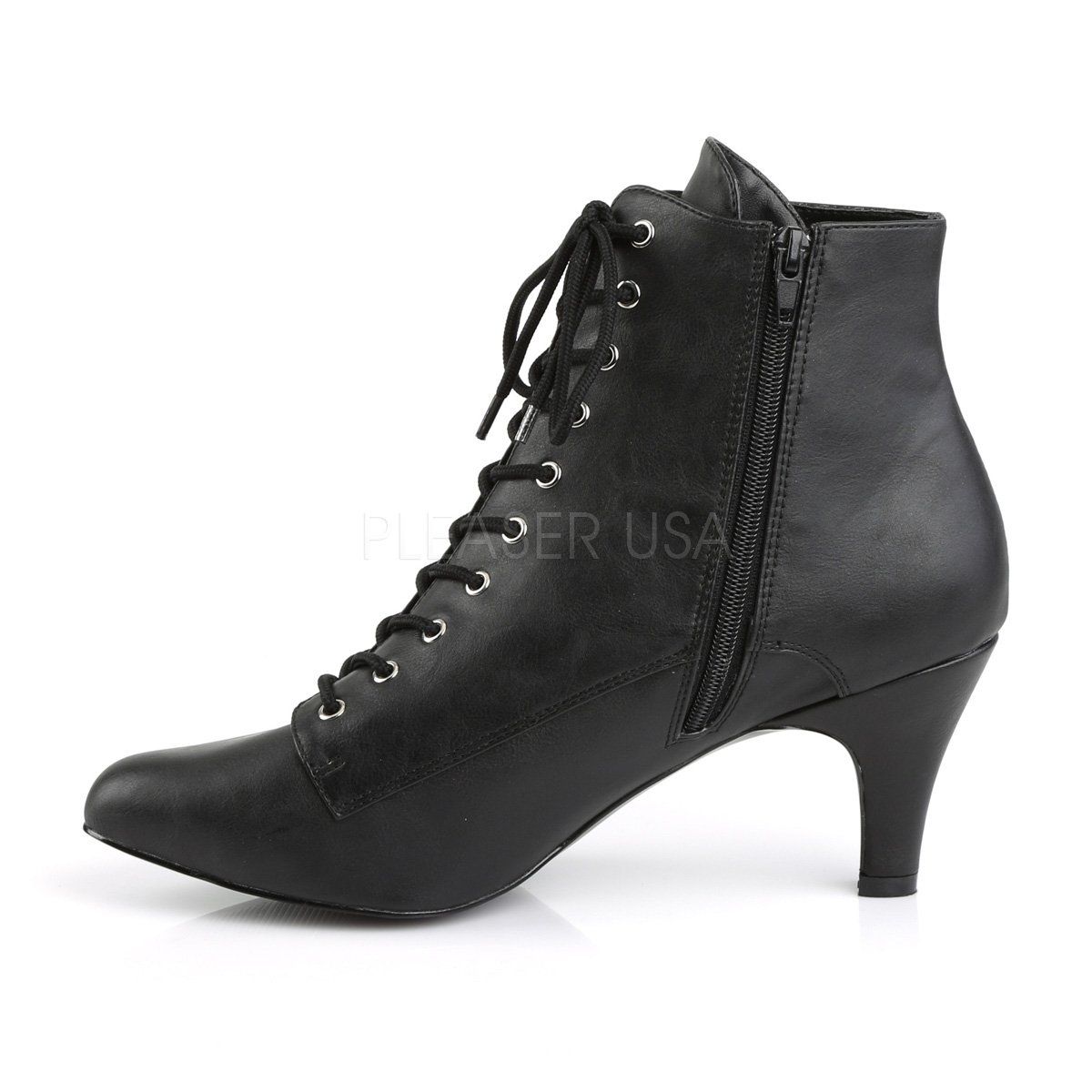 DIVINE-1020 Black Faux Leather Pleaser Pink Label