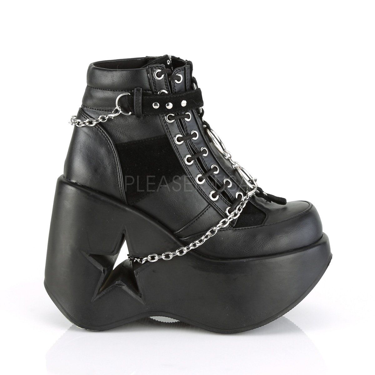 DYNAMITE-101 Black Vegan Leather-Vegan Suede Ankle Boot Demonia