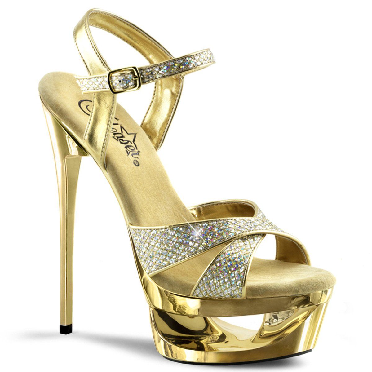 ECLIPSE-619G Gold Multi Glitter/Gold Chrome Platform Sandal Pleaser