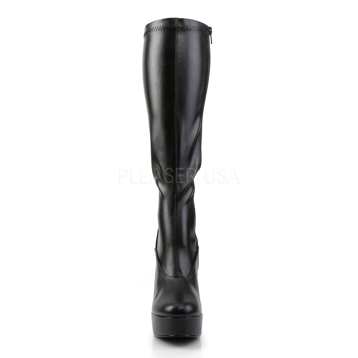 ELECTRA-2000Z Black Stretch Faux Leather Knee Boot Pleaser