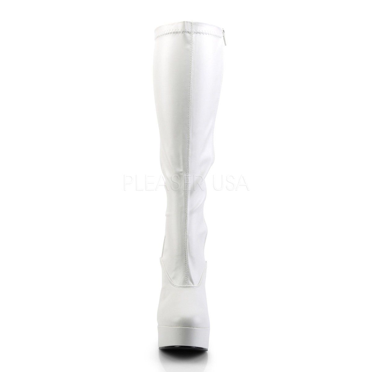 ELECTRA-2000Z White Stretch Faux Leather Knee Boot Pleaser