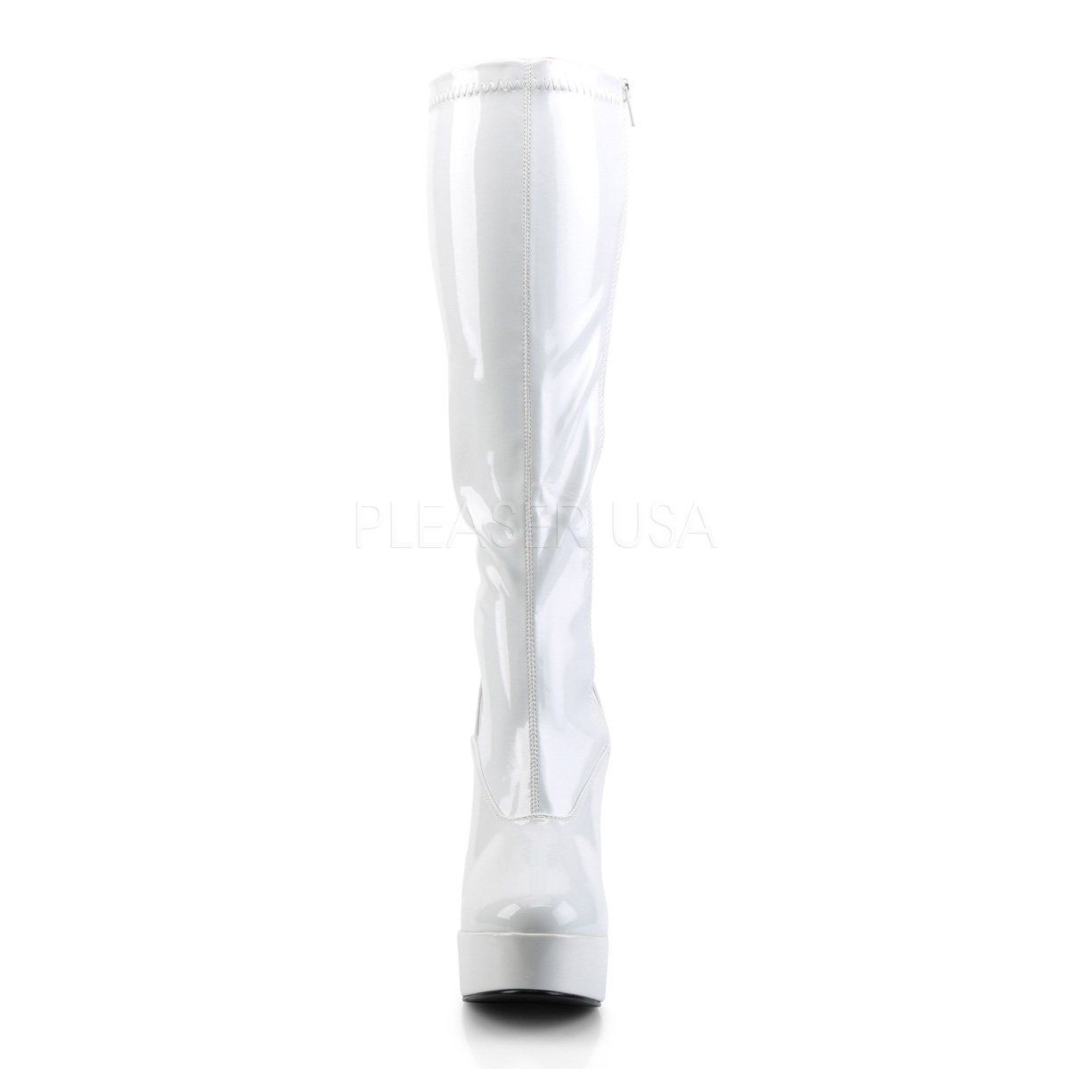 ELECTRA-2000Z White Stretch Patent Knee Boot Pleaser