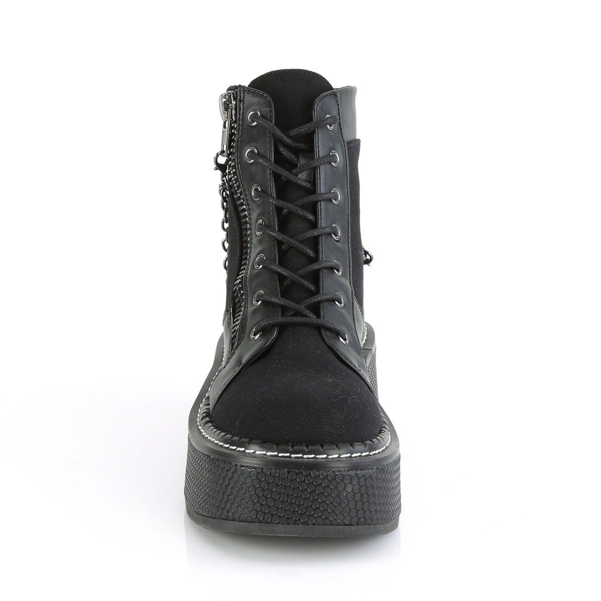 EMILY-114 Black Canvas-Vegan Leather Lace-Up Boot Demonia