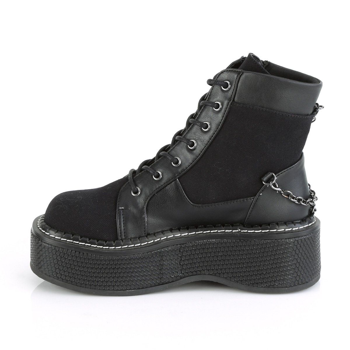 EMILY-114 Black Canvas-Vegan Leather Lace-Up Boot Demonia