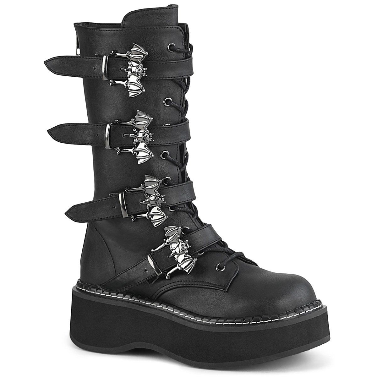 EMILY-322 Black Vegan Leather Mid-Calf Boot Demonia