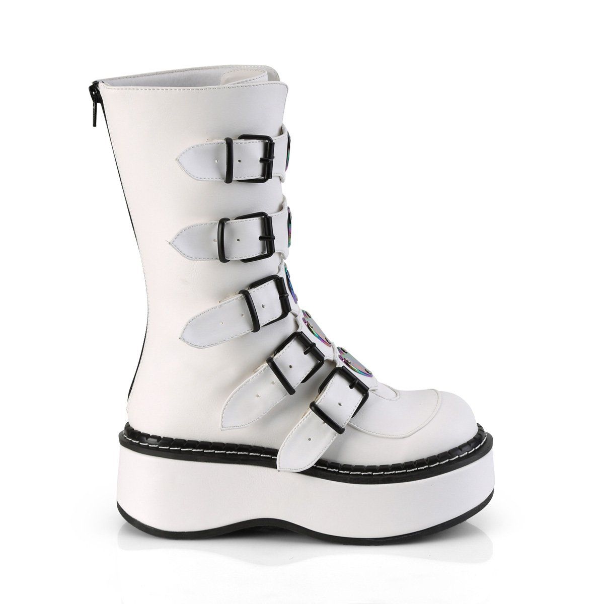 EMILY-330 White Vegan Leather Calf Boot Demonia