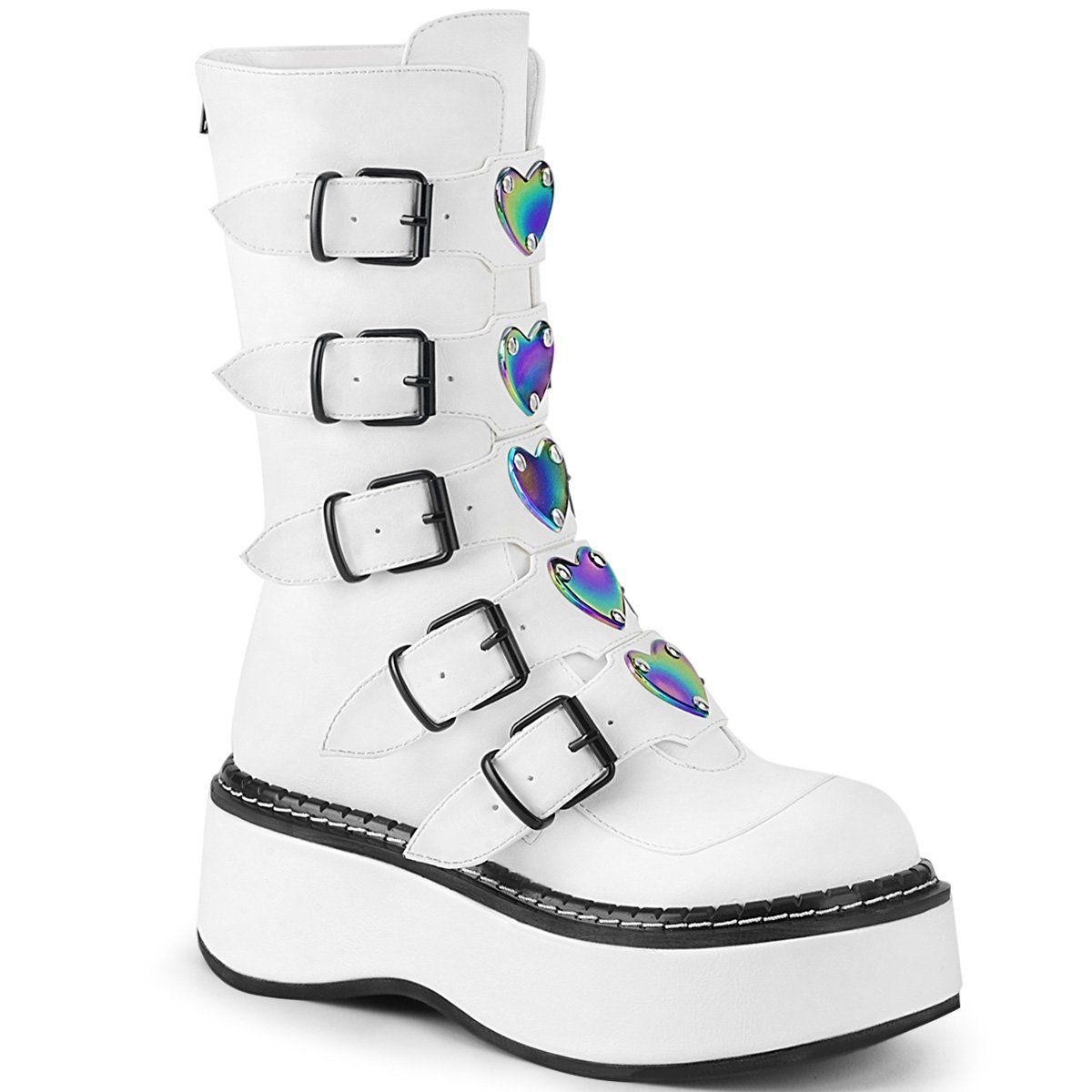 EMILY-330 White Vegan Leather Calf Boot Demonia