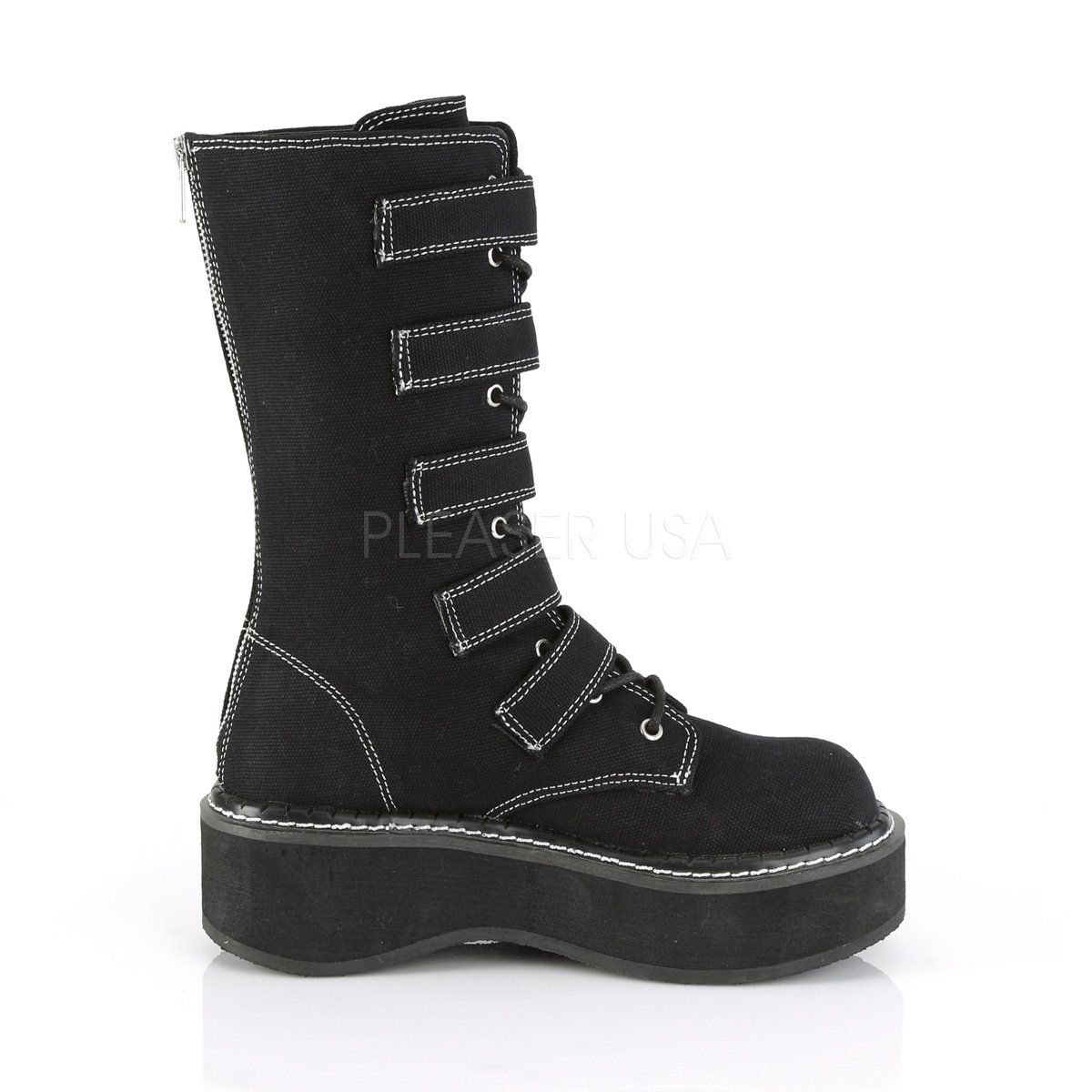 EMILY-341 Black Canvas Mid-Calf Boot Demonia