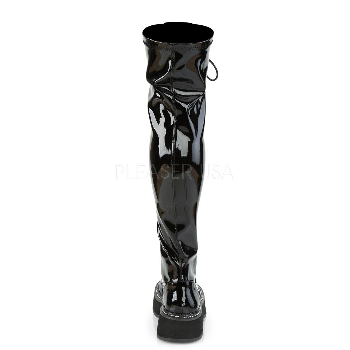 EMILY-375 Black Patent Thigh Boot Demonia