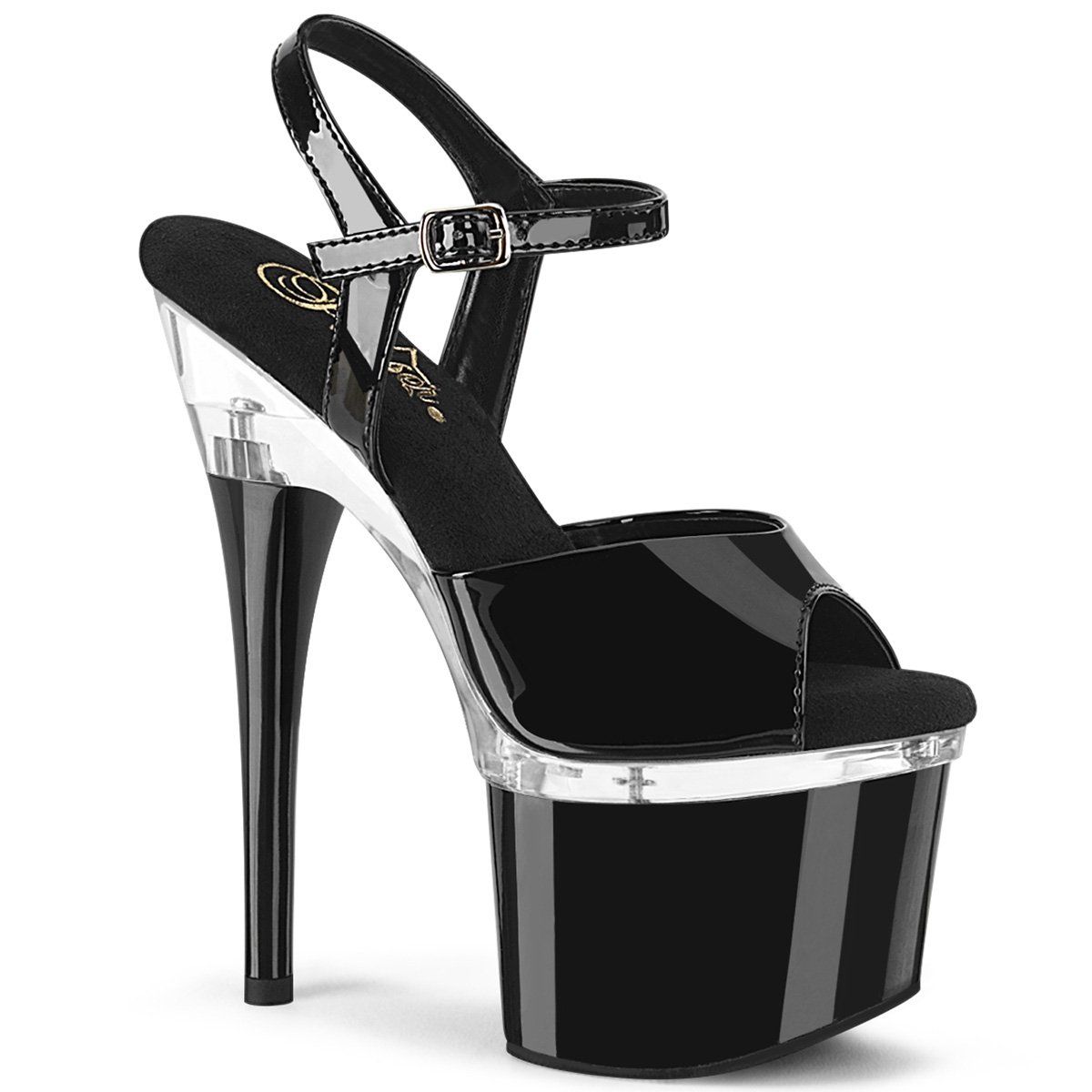 ESTEEM-709 Black Patent/Clear-Black Platform Sandal Pleaser