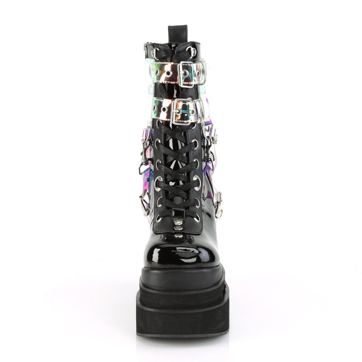 ETERNAL-115 Black Patent-Vegan Leather Mid-Calf Boot Demonia