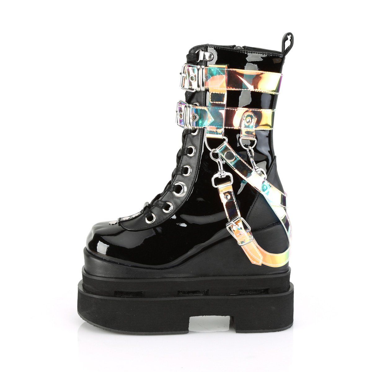 ETERNAL-115 Black Patent-Vegan Leather Mid-Calf Boot Demonia