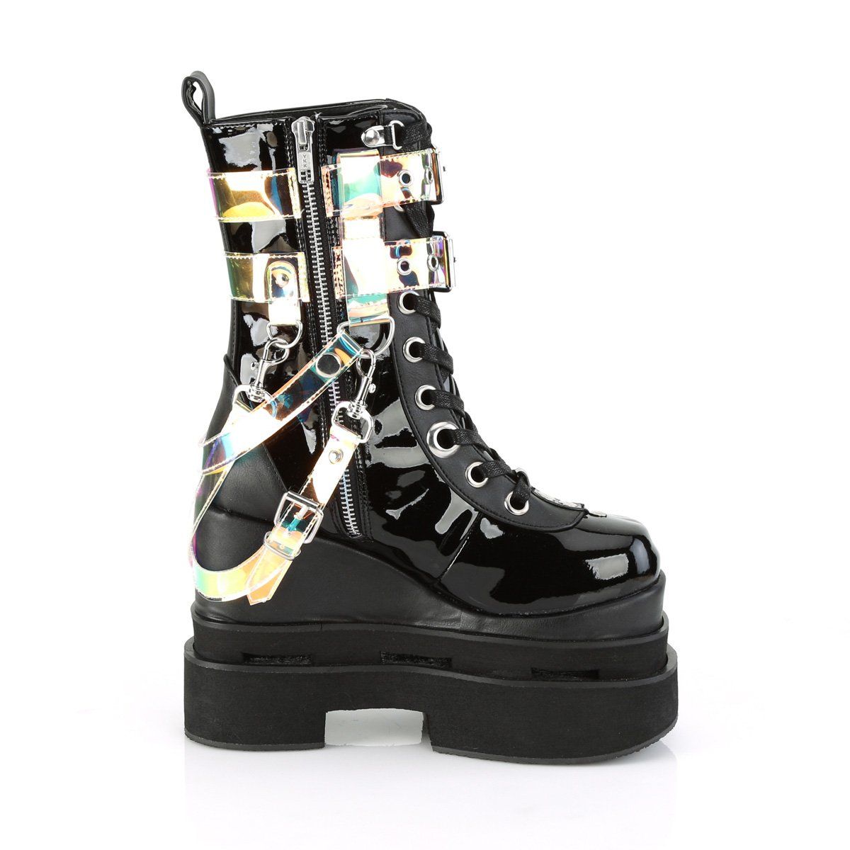 ETERNAL-115 Black Patent-Vegan Leather Mid-Calf Boot Demonia