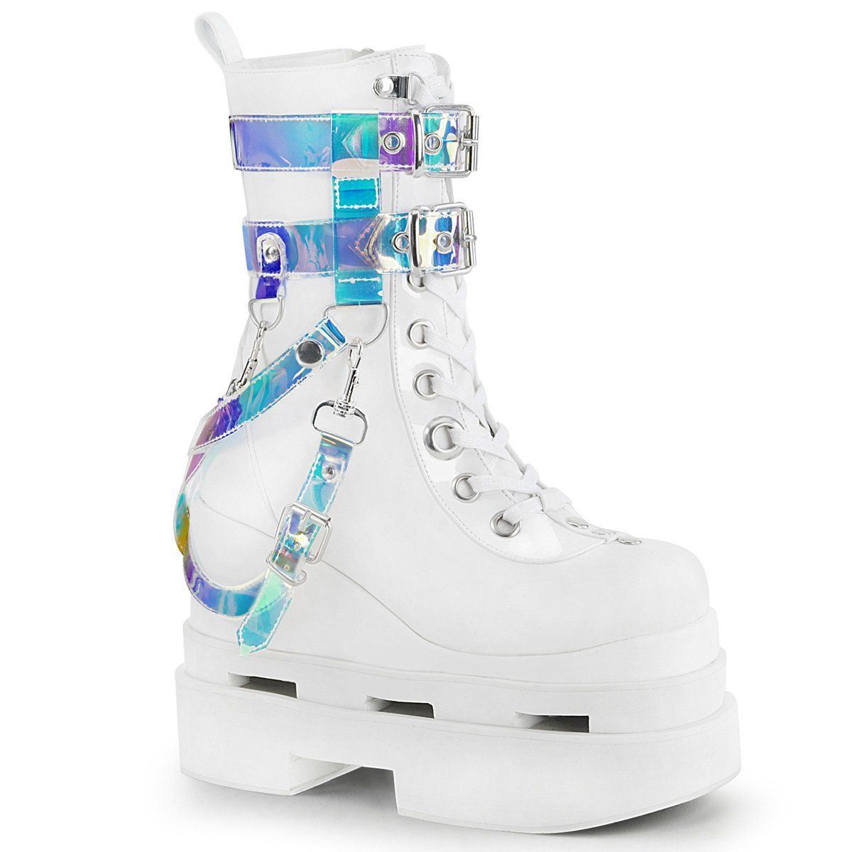 ETERNAL-115 White Vegan leather-Patent Mid-Calf Boot Demonia