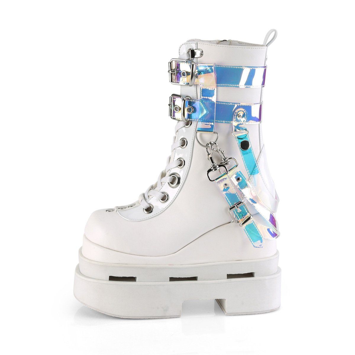 ETERNAL-115 White Vegan leather-Patent Mid-Calf Boot Demonia