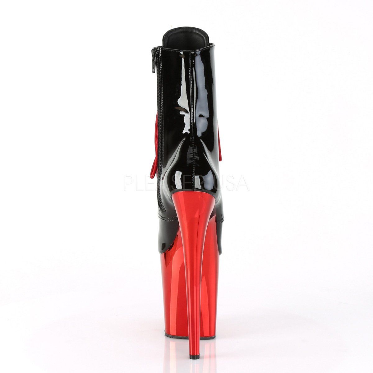 FLAMINGO-1020 Black Patent/Red Chrome Ankle Boot Pleaser