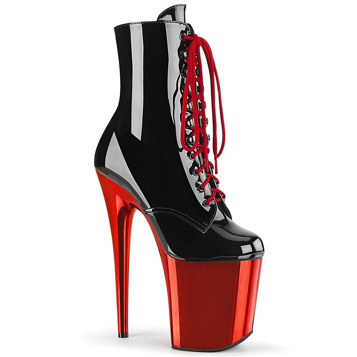 FLAMINGO-1020 Black Patent/Red Chrome Ankle Boot Pleaser