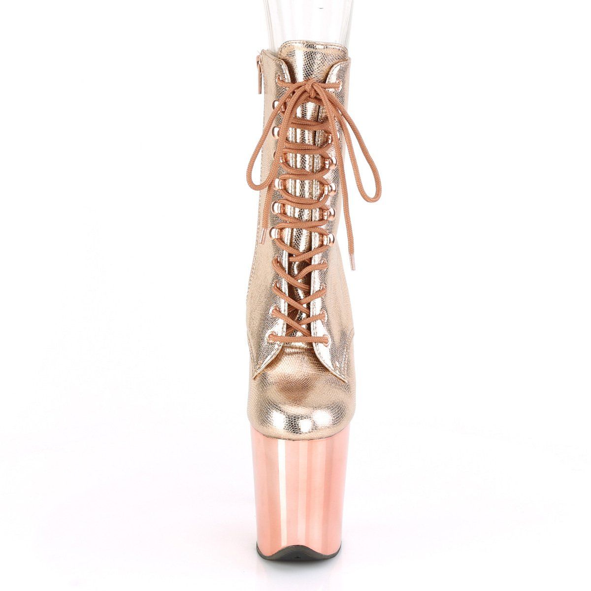 FLAMINGO-1020 Rose Gold Textured Metallic/Rose Gold Chrome Ankle Boot Pleaser