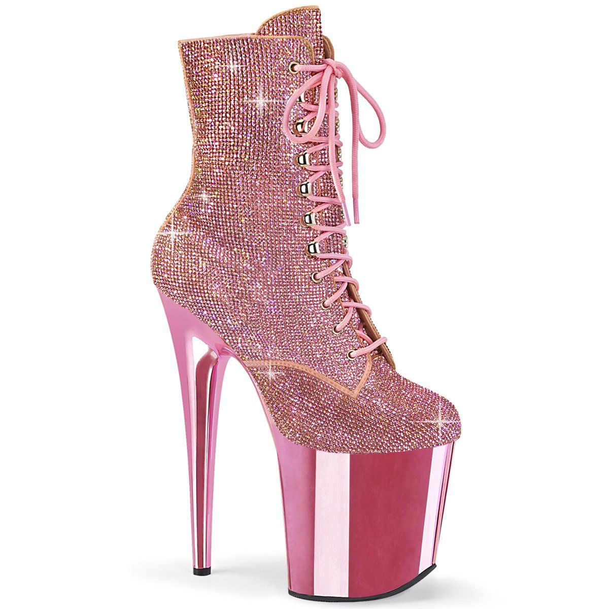 FLAMINGO-1020CHRS Baby Pink Rhinestone Ankle Boot Pleaser