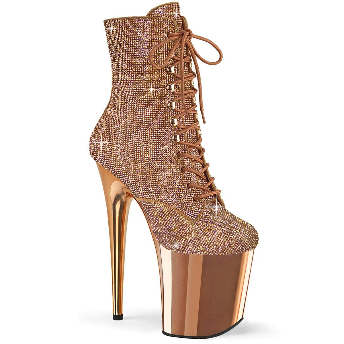 FLAMINGO-1020CHRS Rose Gold Rhinestone Ankle Boot Pleaser