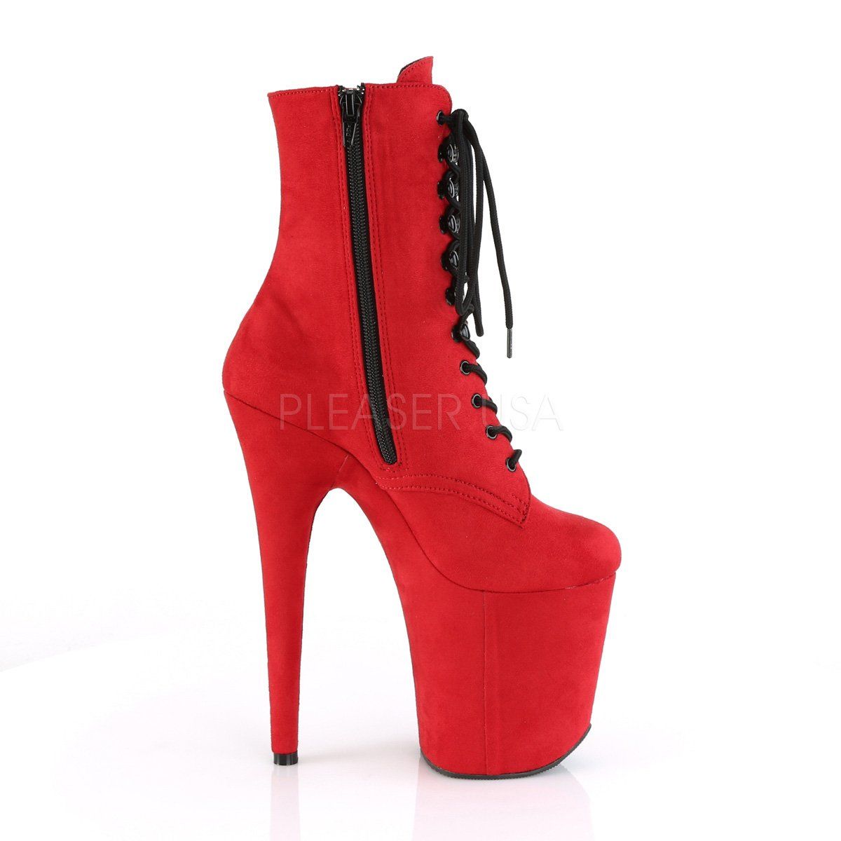 FLAMINGO-1020FS Red Faux Suede/Red Faux Suede Ankle Boot Pleaser