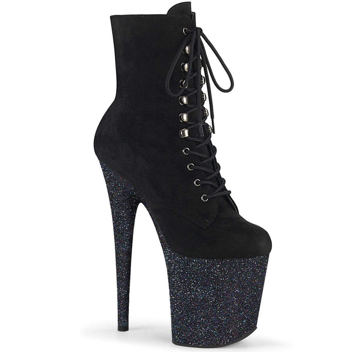 FLAMINGO-1020FSMG Black Faux Suede Mini Glitter Ankle Boot Pleaser