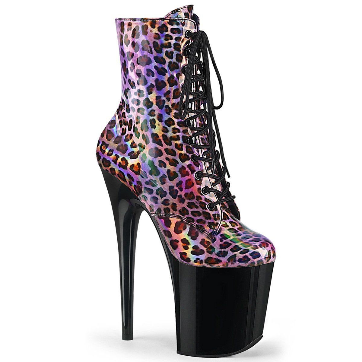 FLAMINGO-1020LP Pink Hologram/Black Ankle Boot Pleaser