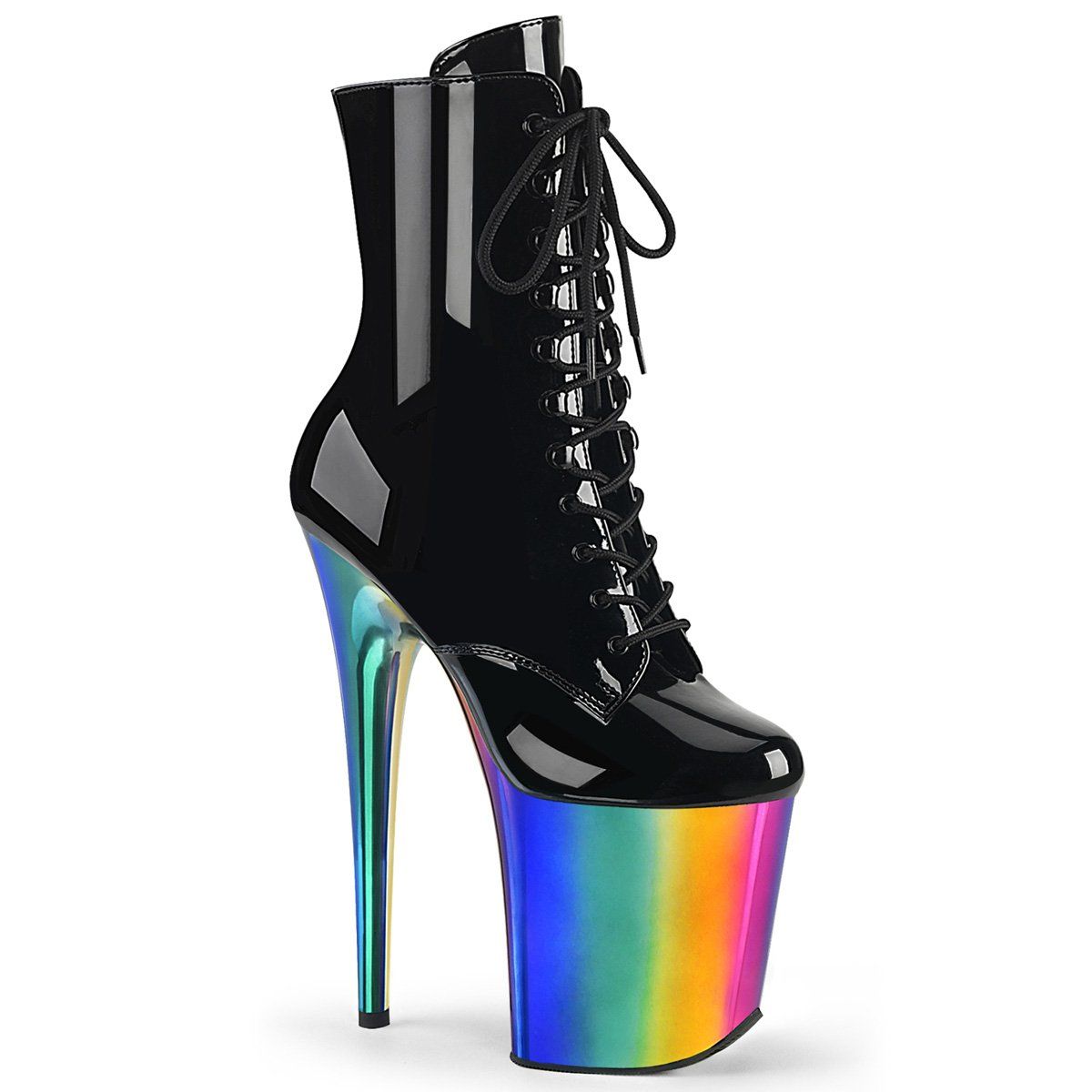 FLAMINGO-1020RC Black Patent/Rainbow Chrome Ankle Boot Pleaser
