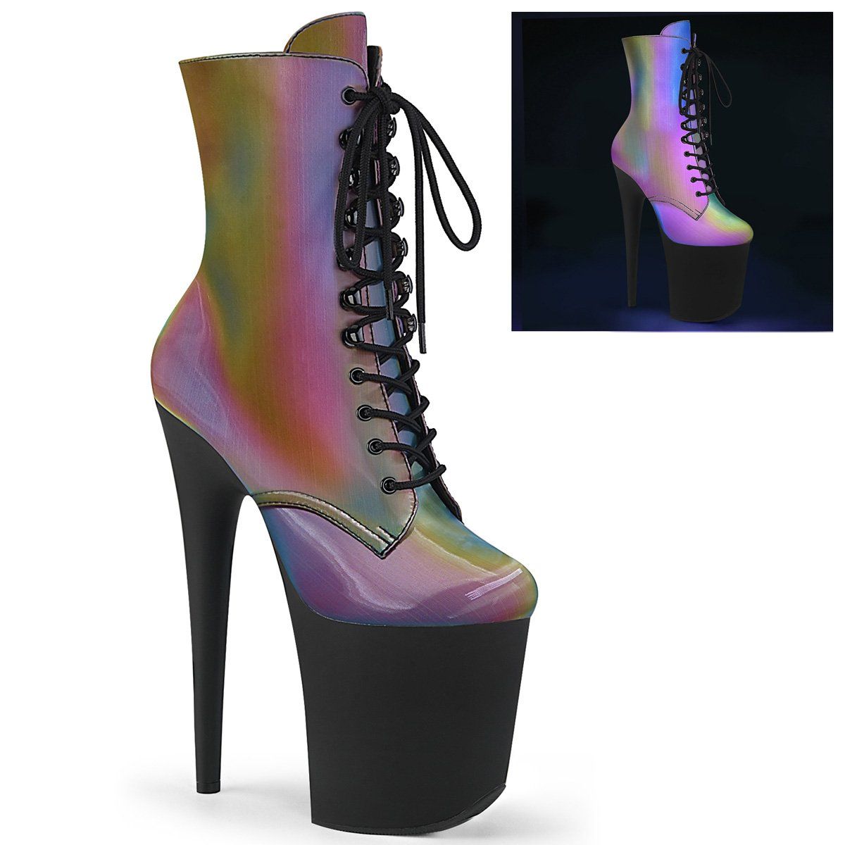 FLAMINGO-1020REFL Rainbow Reflective Ankle Boot Pleaser